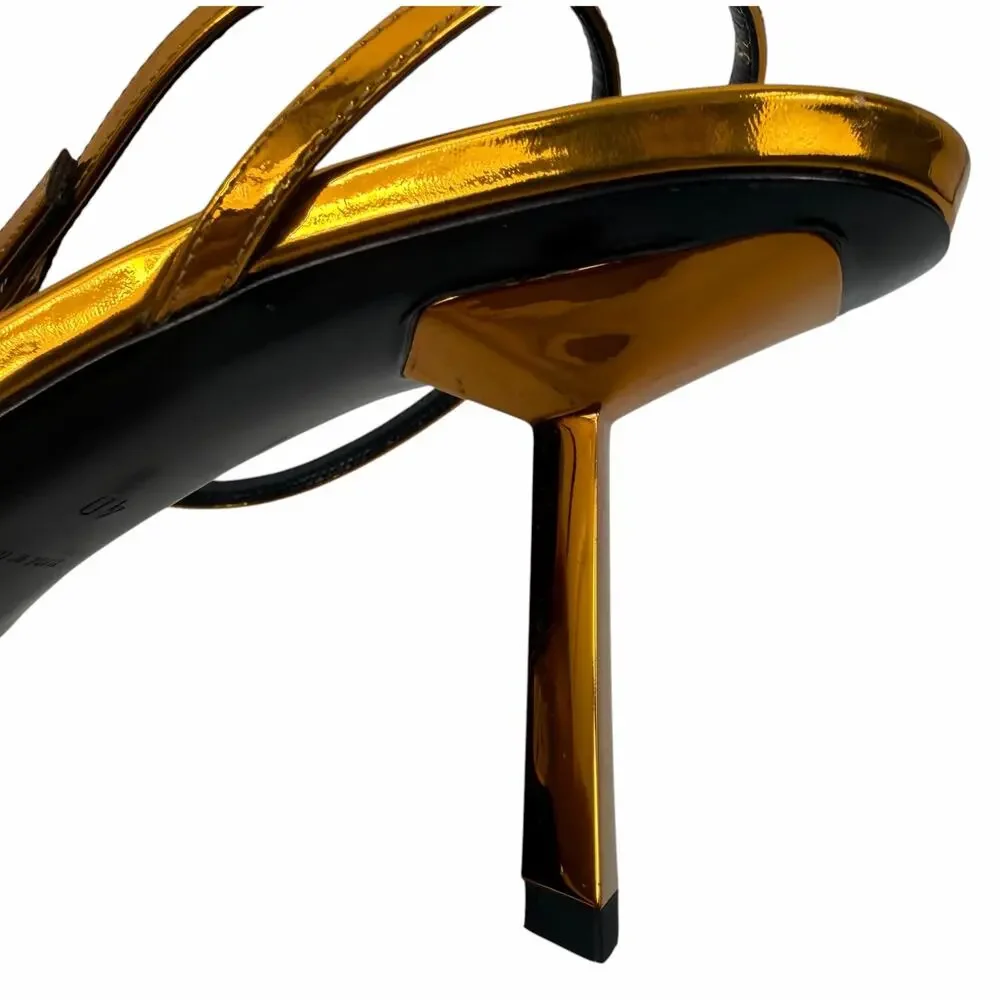Saint Laurent Kitty 75 Ankle Strap Sandal Metallic Tangerine Size 40
